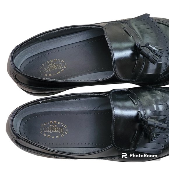 Dexter Vintage Black Leather Wing Tip Tassel Kiltie Dress Brent Loafers USA 11 - Picture 5 of 16
